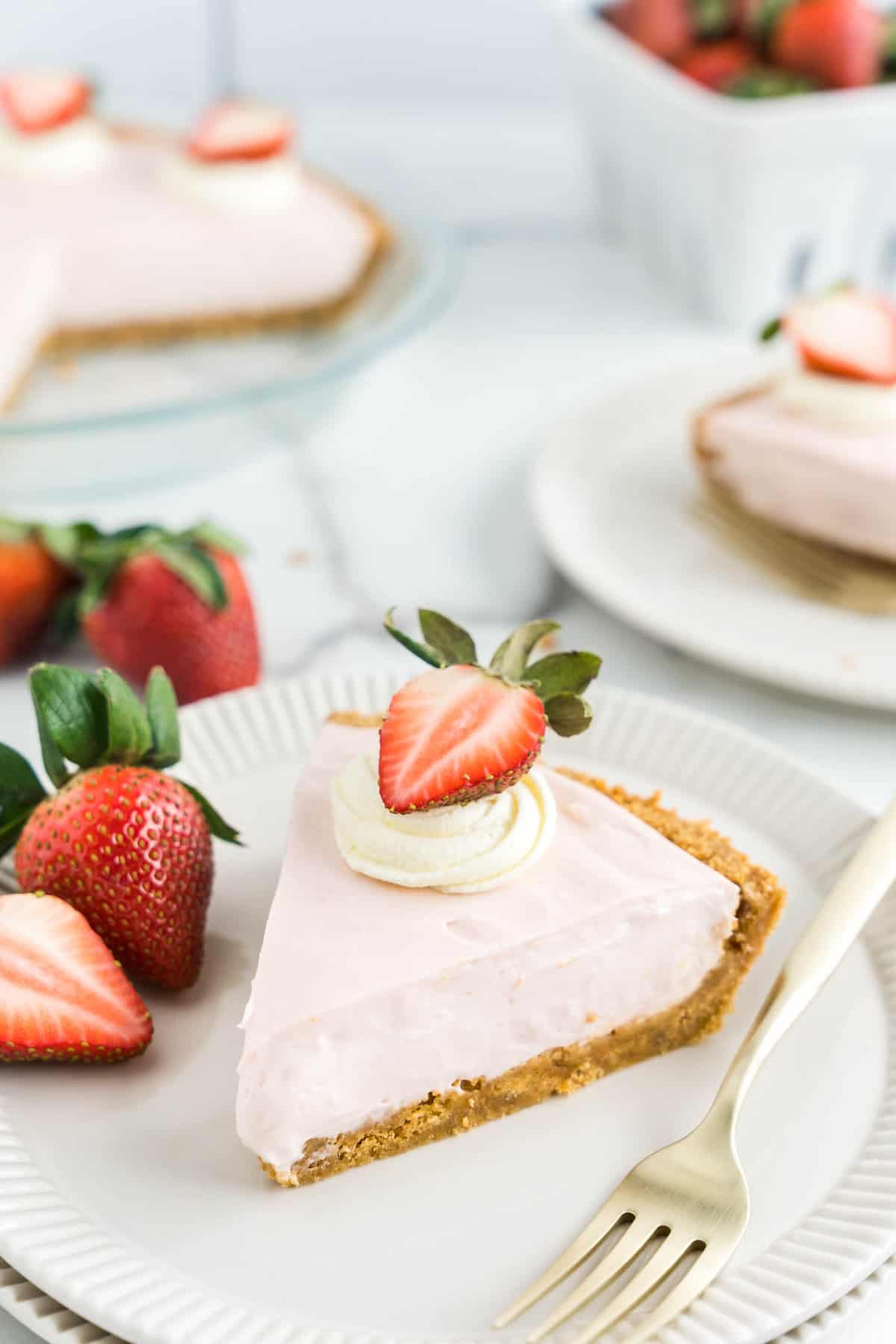 Perfect Slice of No Bake Strawberry Cheesecake 