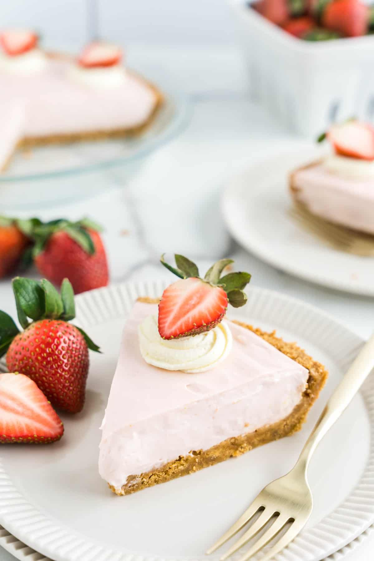 Perfect Slice of No Bake Strawberry Cheesecake