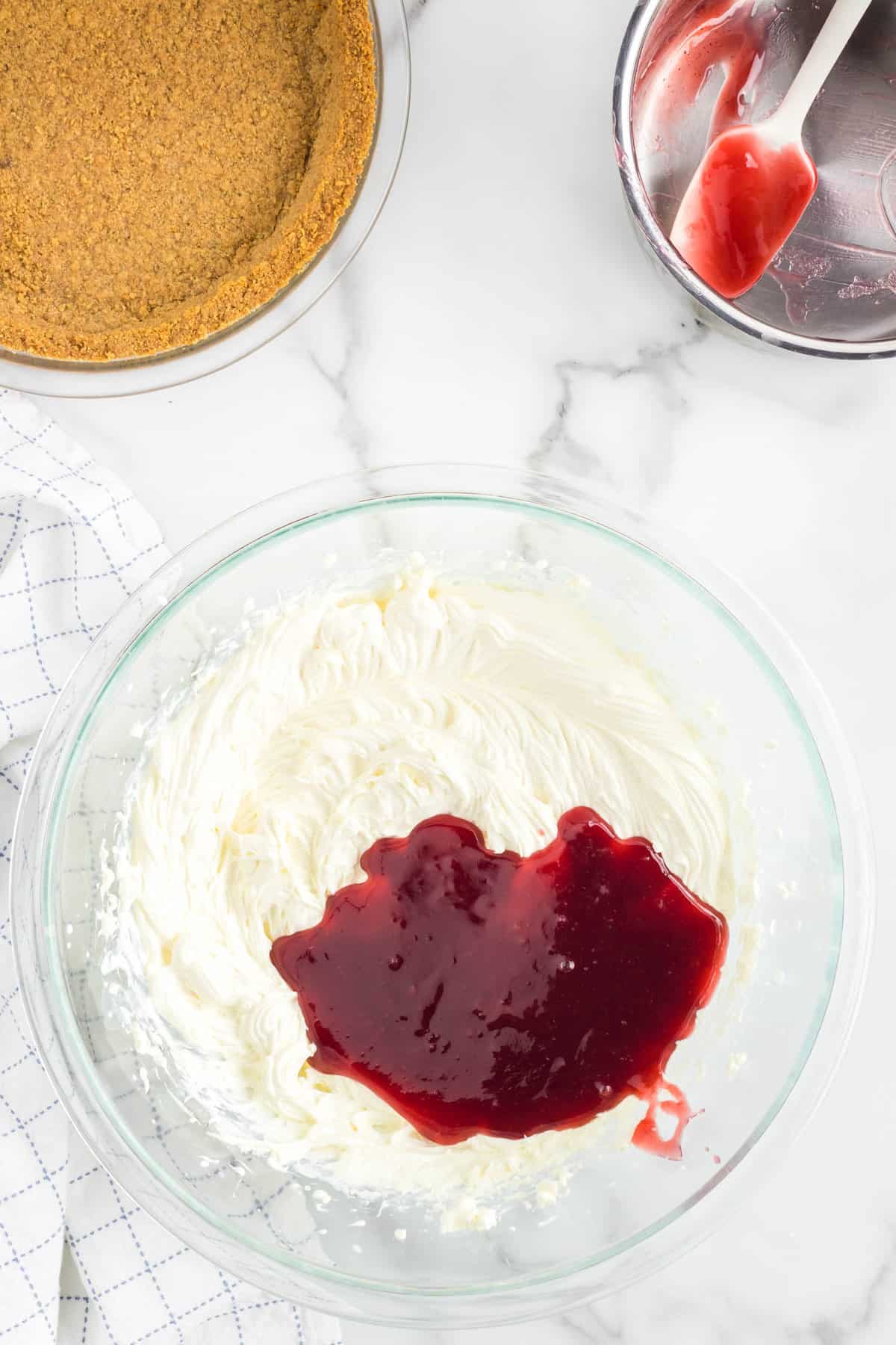 Adding Strawberry to Cream Cheese Mixture for No Bake Strawberry Cheesecake