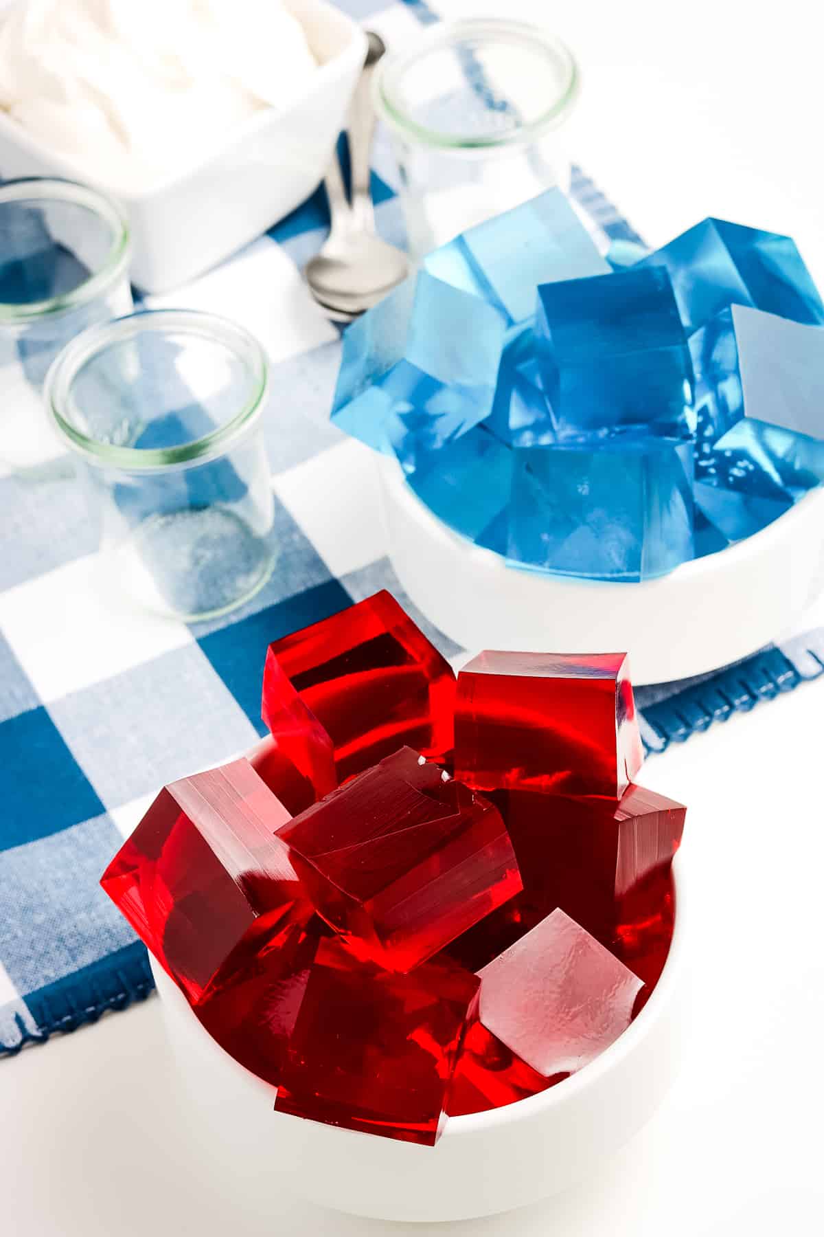 Cut cooled jello into cubes