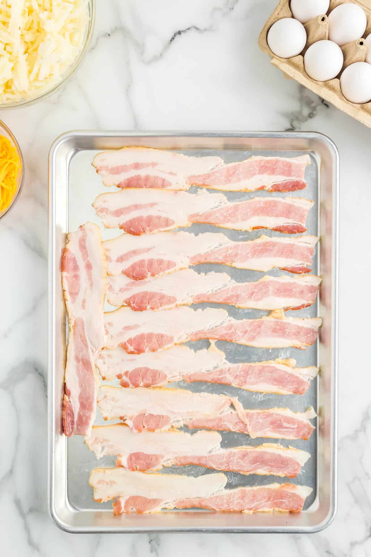 Bacon on Tinfoil-Lined Pan for Sheet Pan Breakfast Recipe