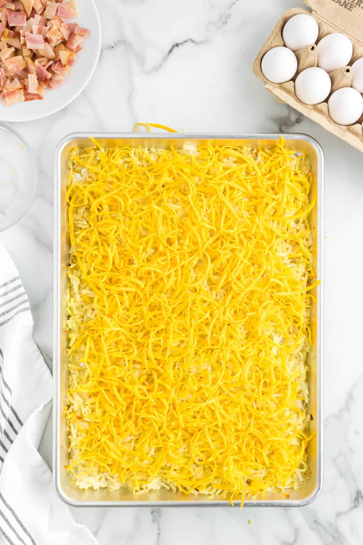 Topping Mixture with Shredded Cheese for Sheet Pan Breakfast Recipe
