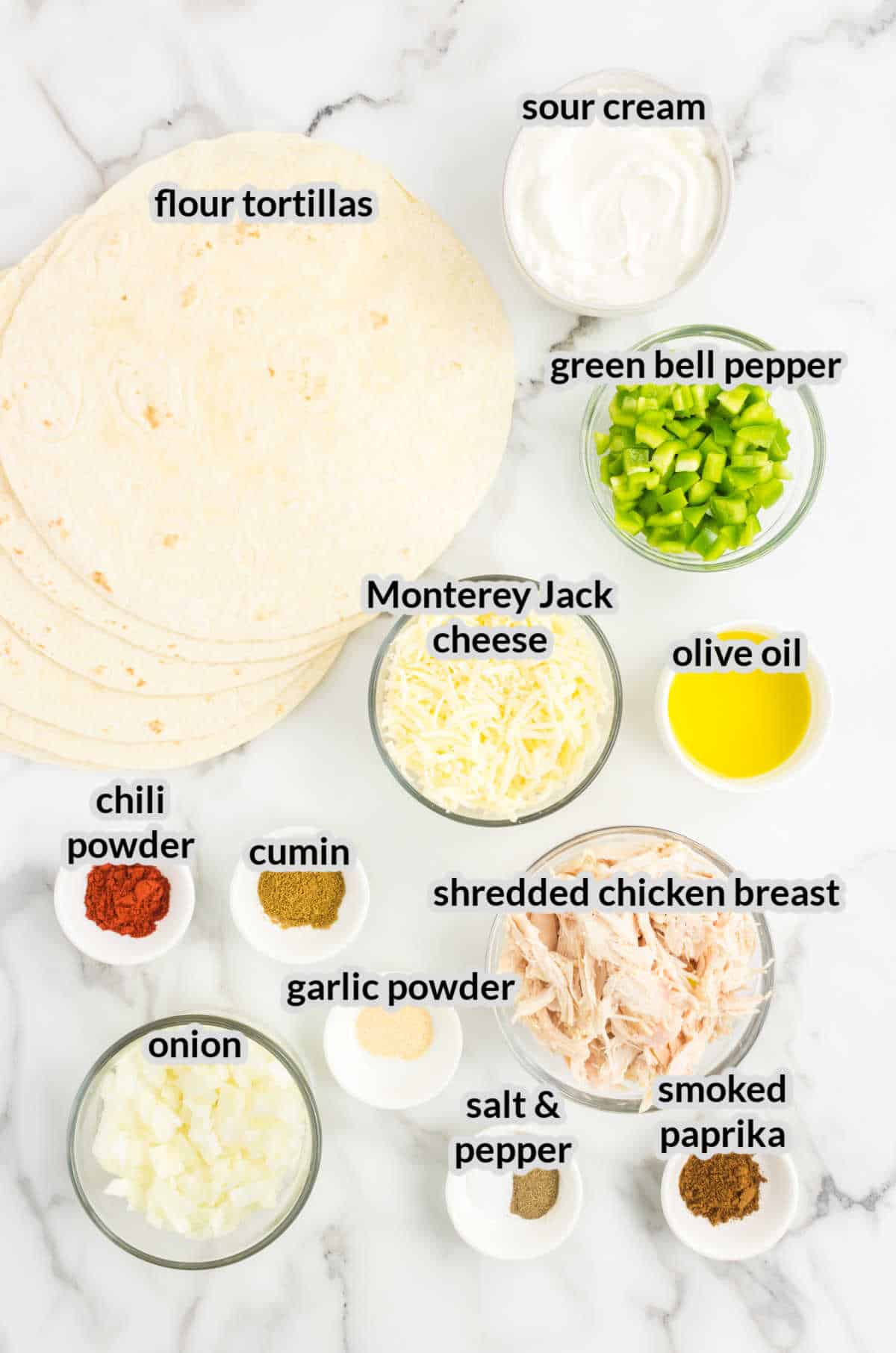 Overhead Image of Sheet Pan Quesadillas Ingredients