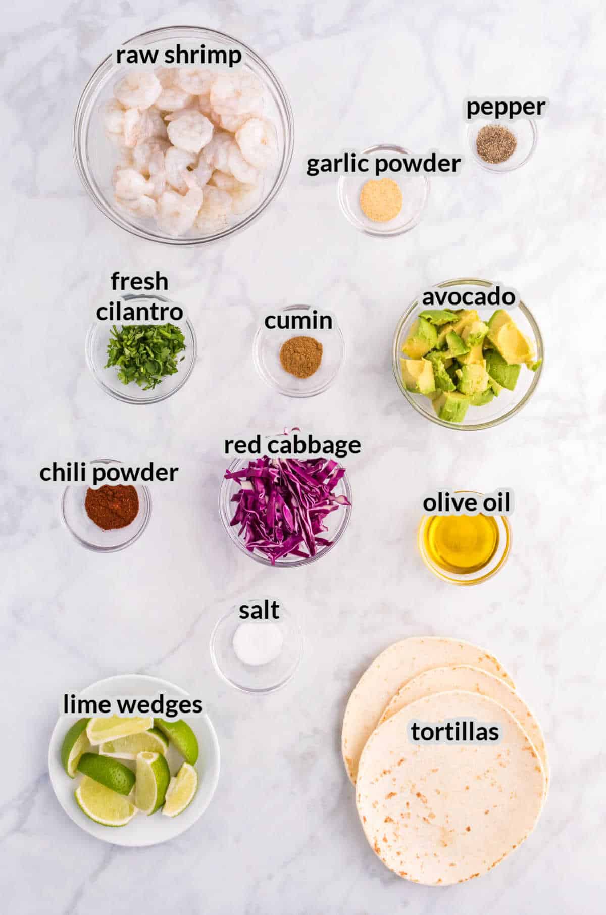 Overhead Image of Shrimp Tacos Ingredients
