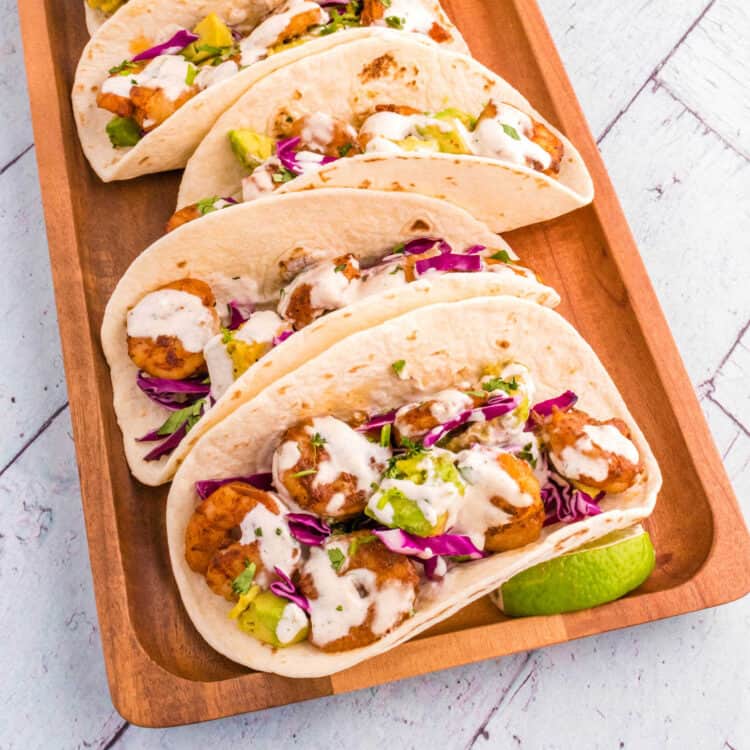 Shrimp Tacos on Platter is the Fixings