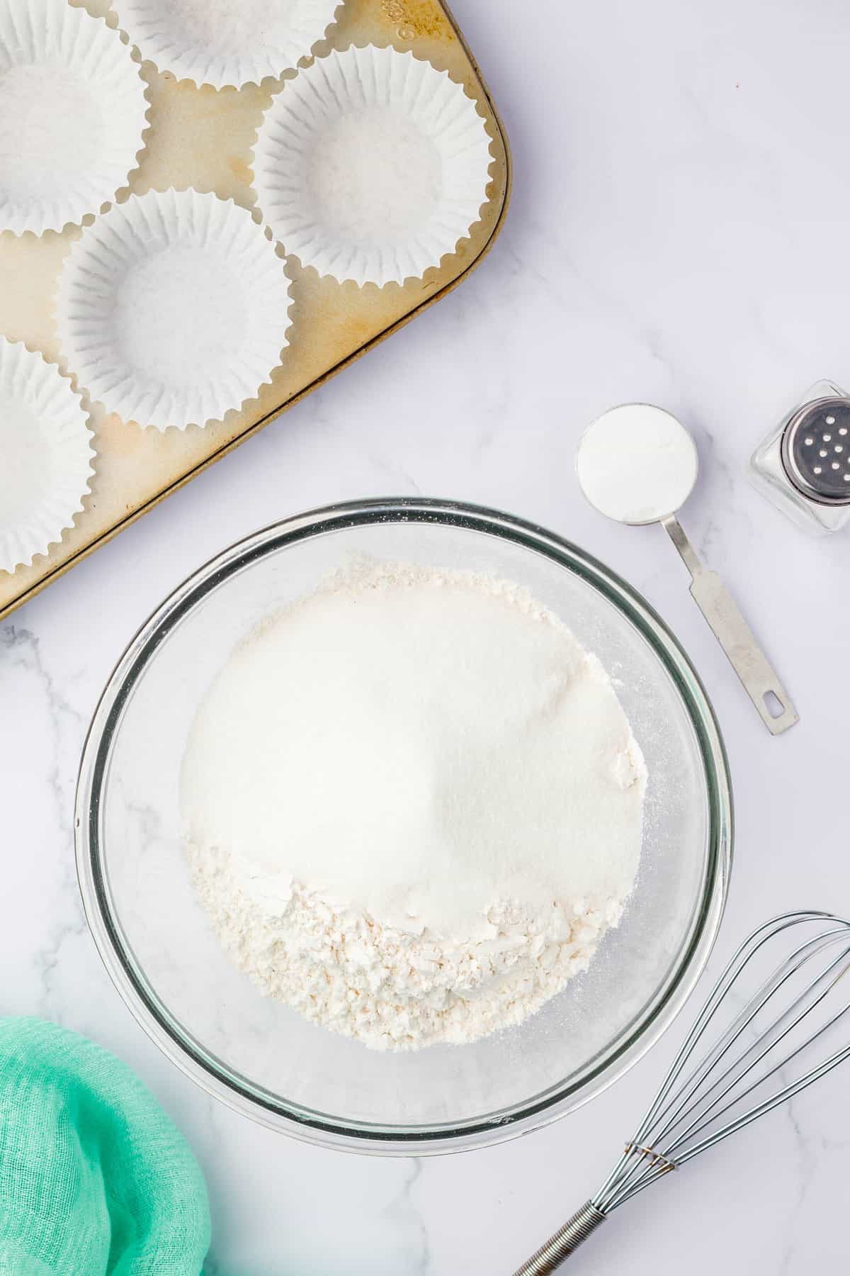 Mixing Dry Ingredients in Bowl for Strawberry Muffins Recipe