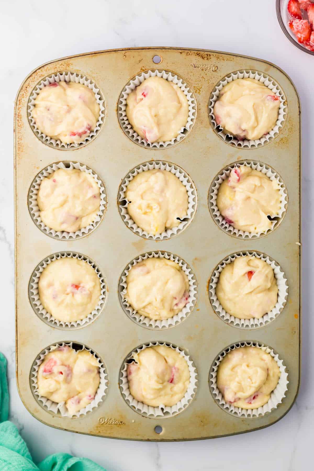 Strawberry Muffins Recipe with Batter in Liners