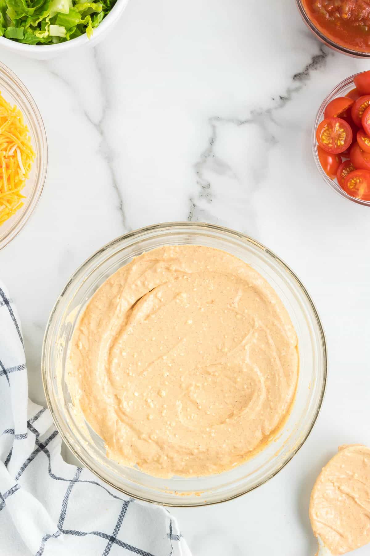 Mixed Easy Taco Dip Filling in Mixing Bowl