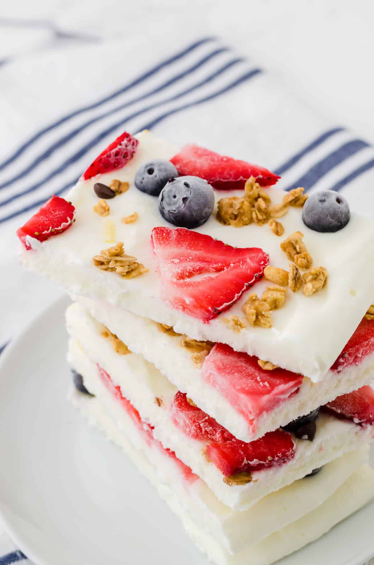 Piece of Yogurt Bark stacked on top of one another.