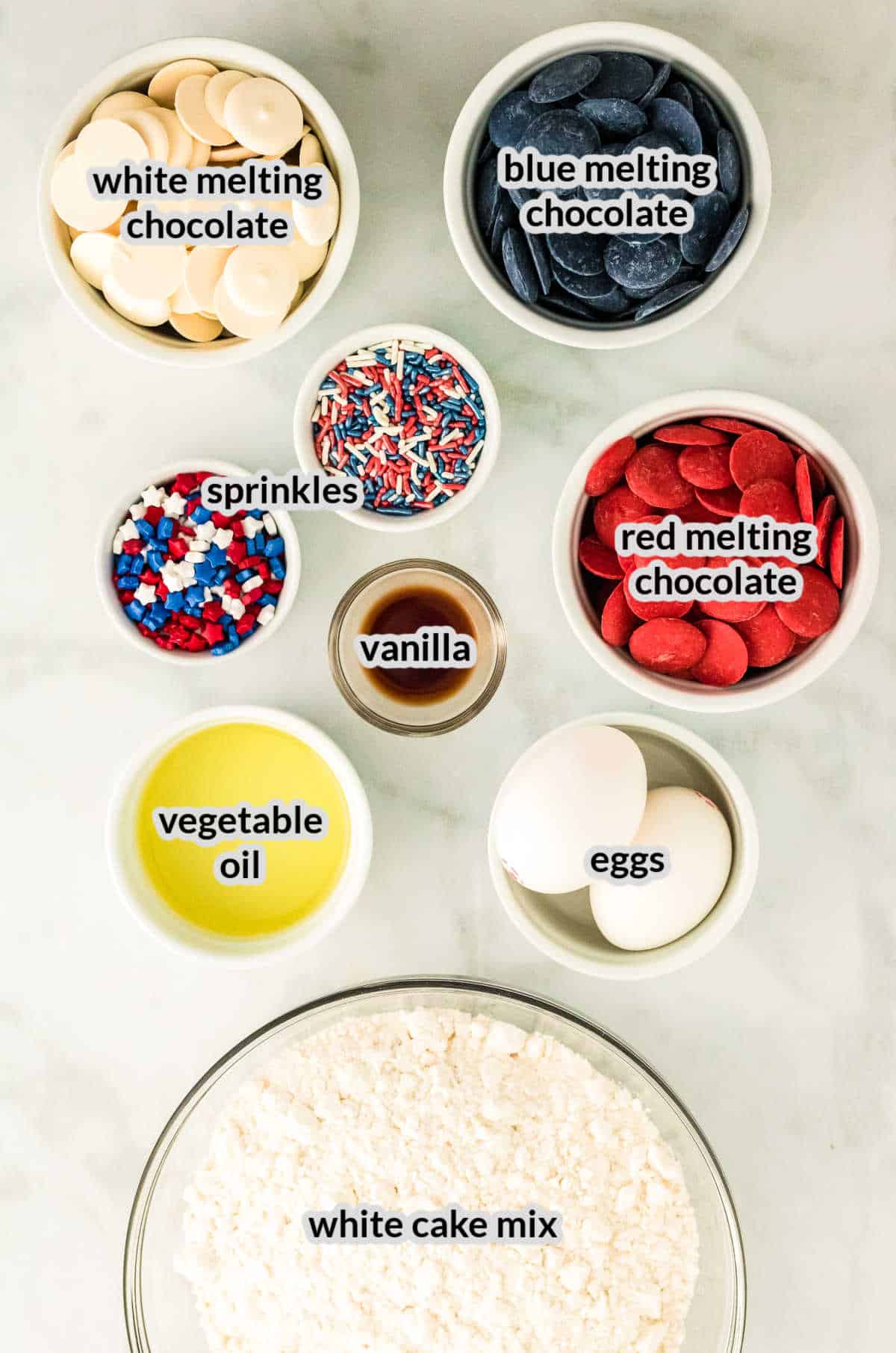 Overhead Image of the 4th of July Cookies Ingredients