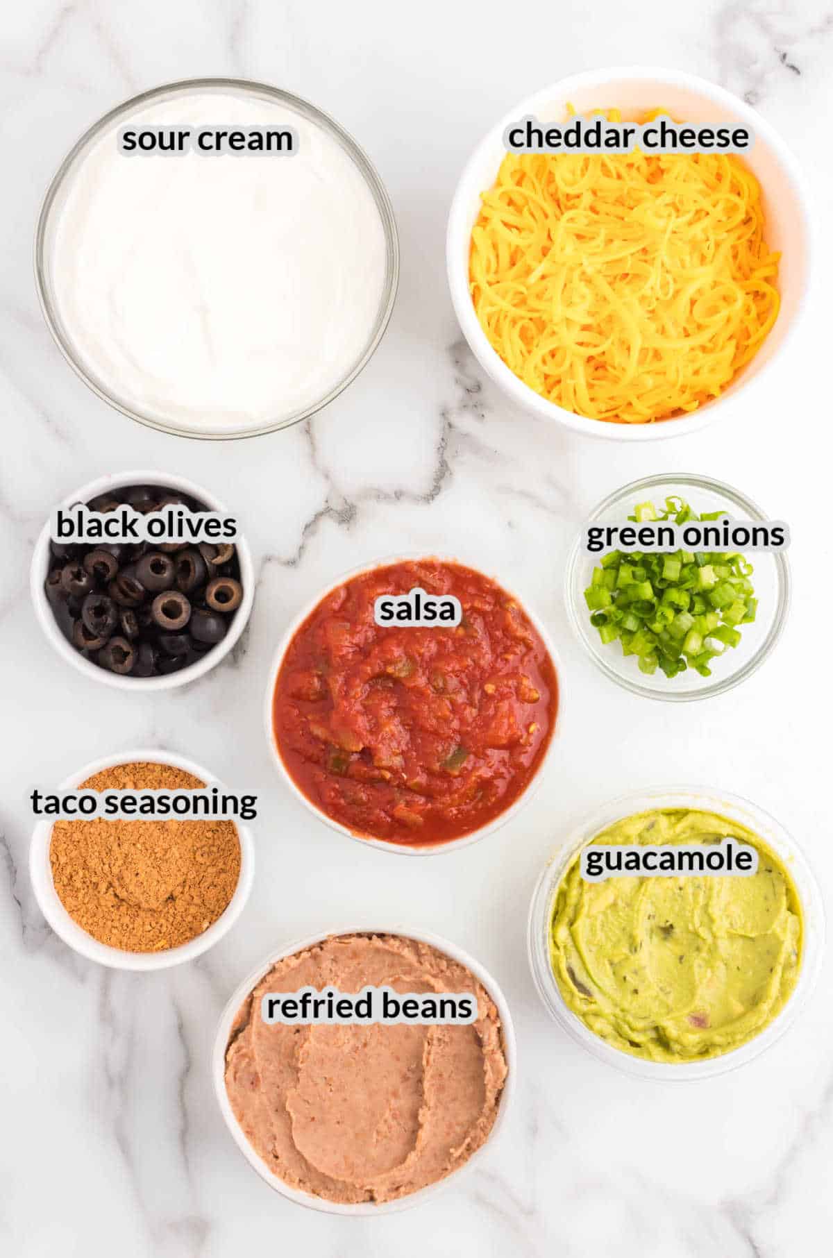 Overhead Image of 7 Layer Dip Ingredients