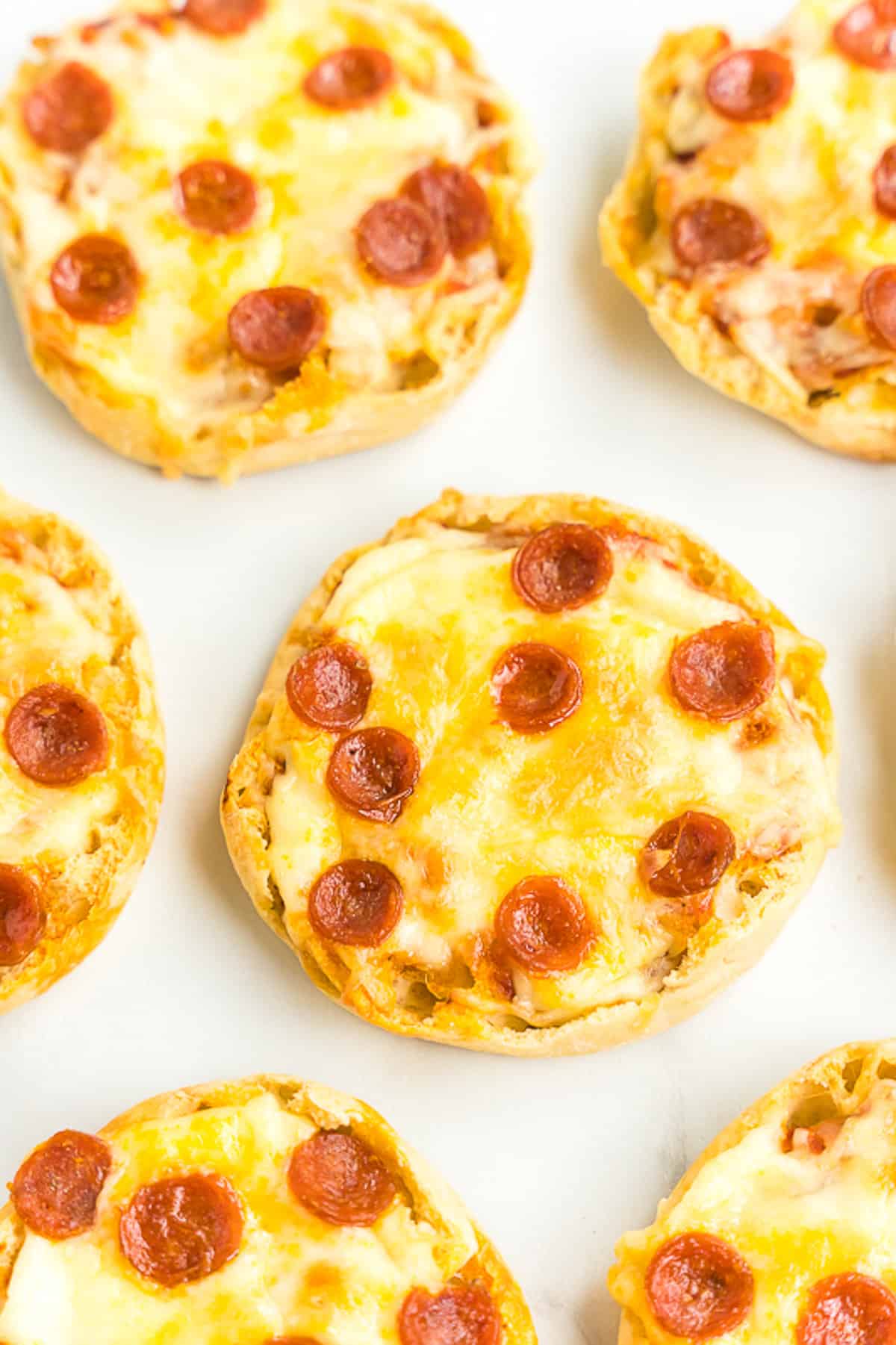 English Muffin Pizzas on a white background