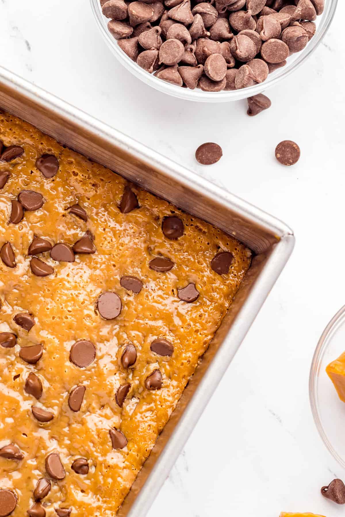 Baked Caramel Oatmeal Bars hot out of the oven