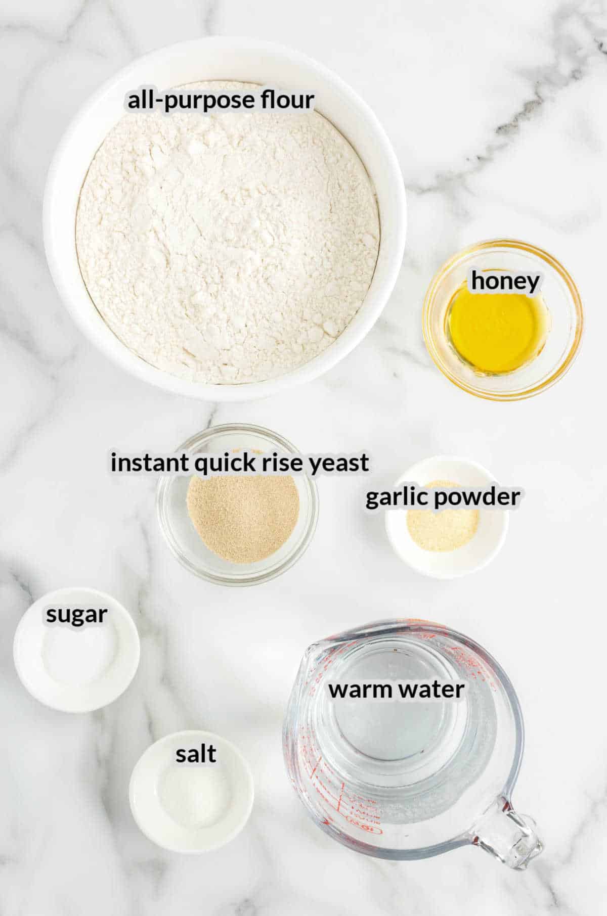 Overhead Image of Homemade Pizza Dough Ingredients
