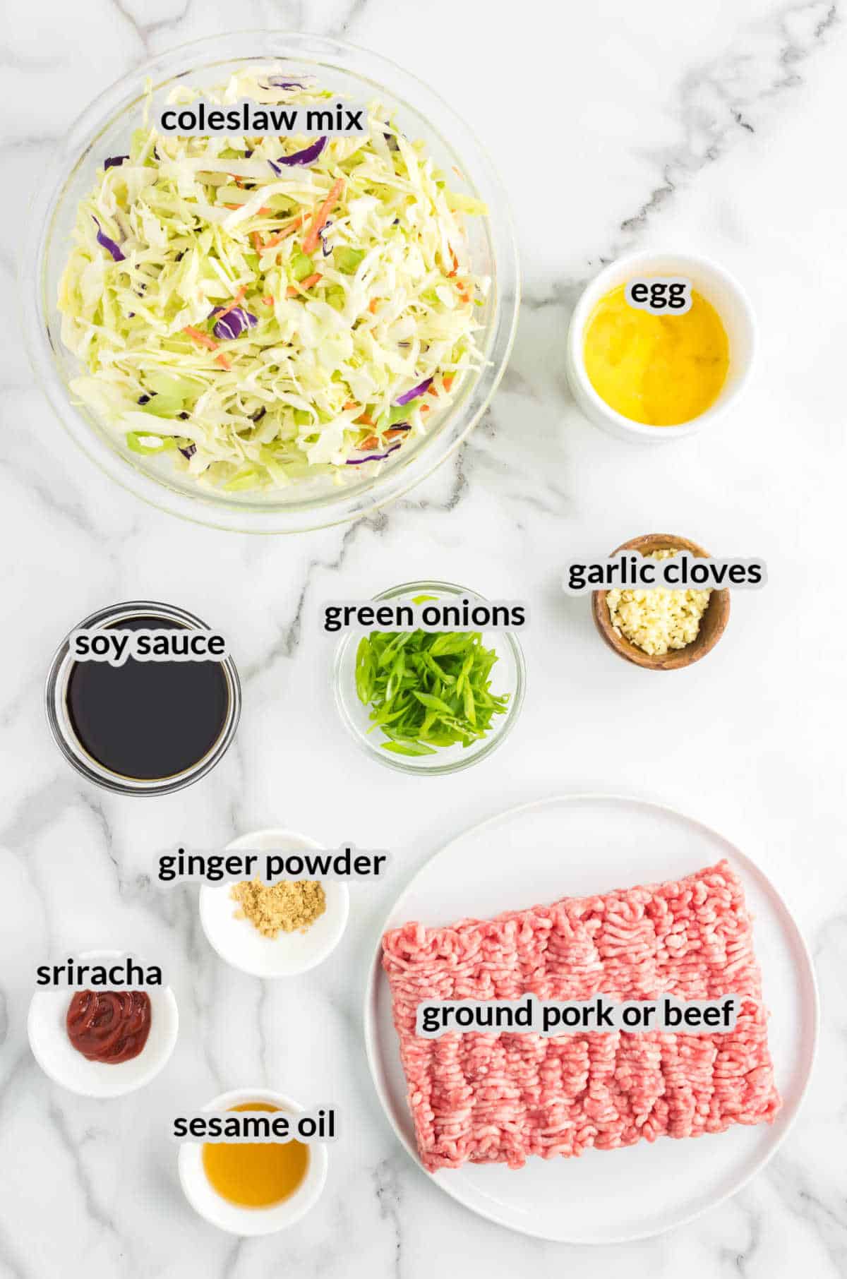 Overhead Image of Egg Roll in a Bowl Ingredients