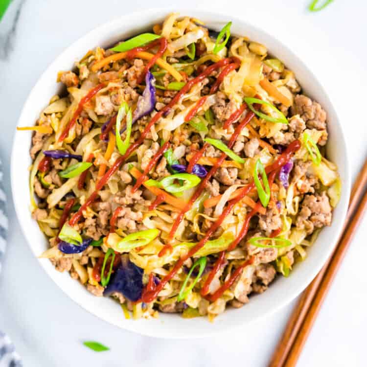 Egg Roll in a Bowl with Chopsticks