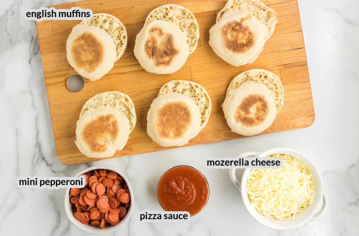 Overhead image of the English Muffin Pizzas Ingredients