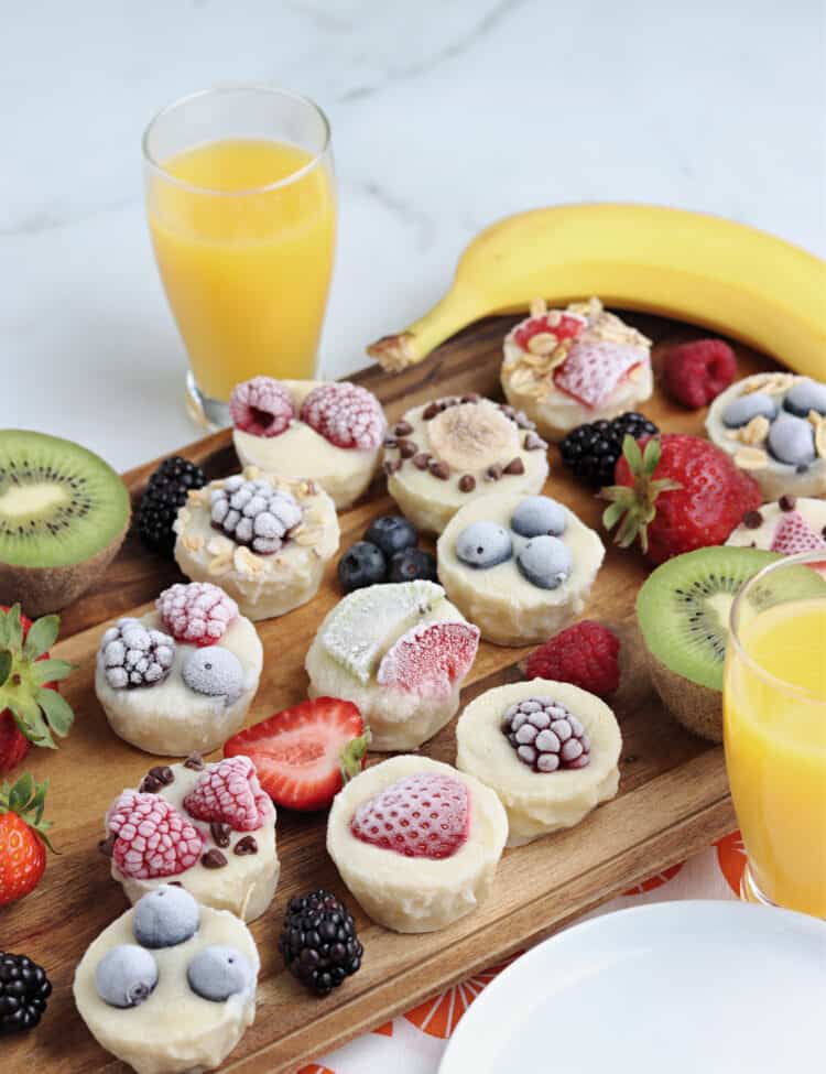 Photo of a few different kinds of Yogurt bites on a Serving plate