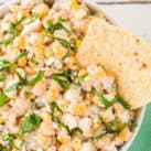 Mexican Corn Dip Recipe in bowl with tortilla chip