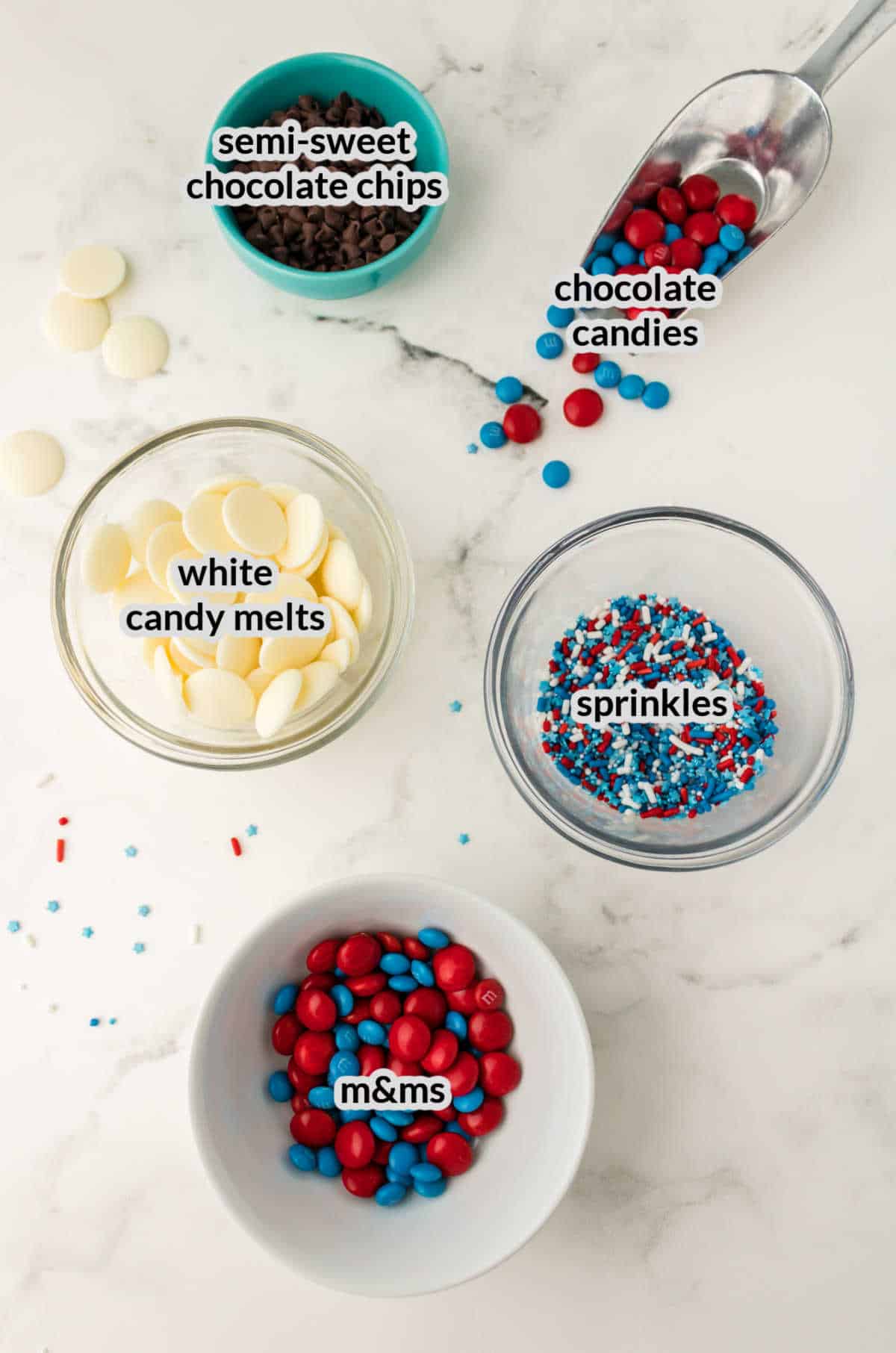 Overhead Image of the Patriotic Chocolate Bark Ingredients