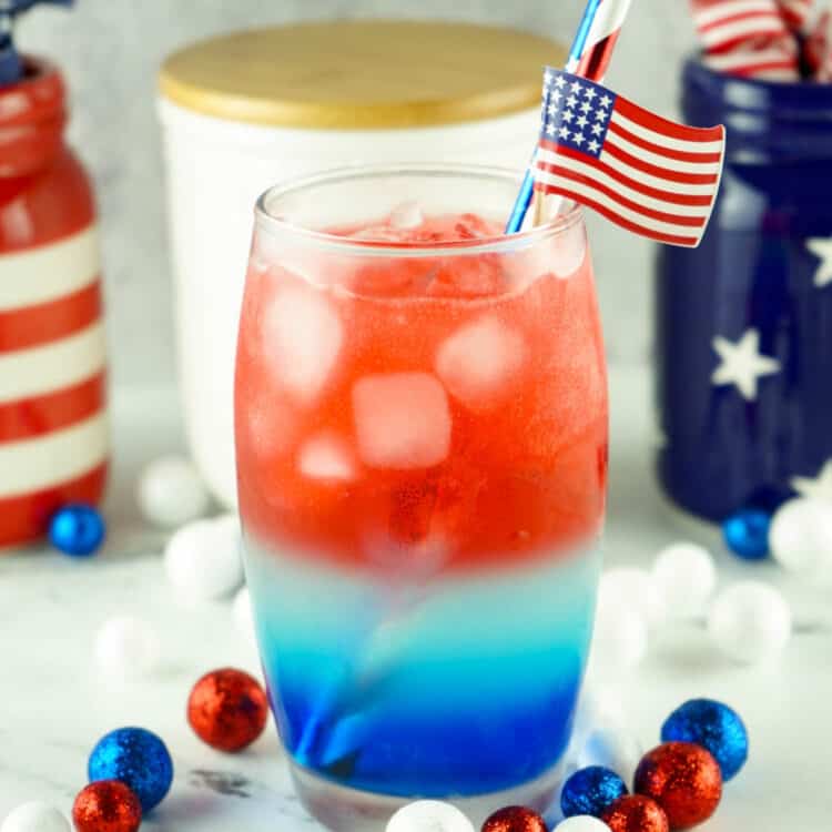 Red White and Blue Cocktail Recipe in Glass with Festive Finishes