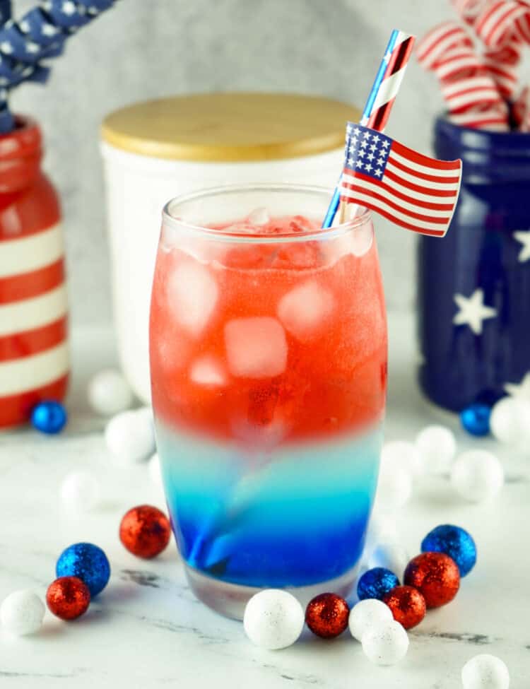 Red White and Blue Cocktail Recipe in Glass with Festive Finishes