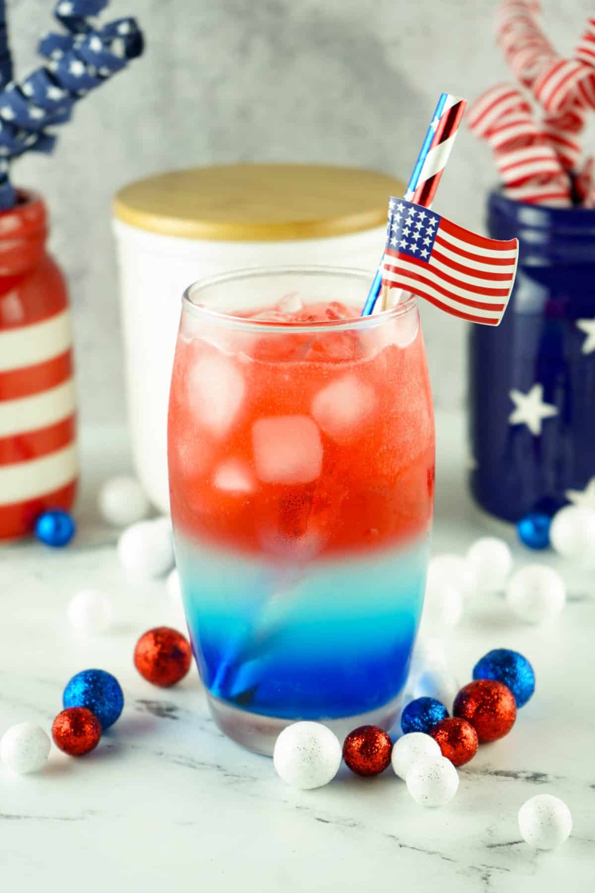 Red White and Blue Cocktail Recipe in Glass with Festive Finishes