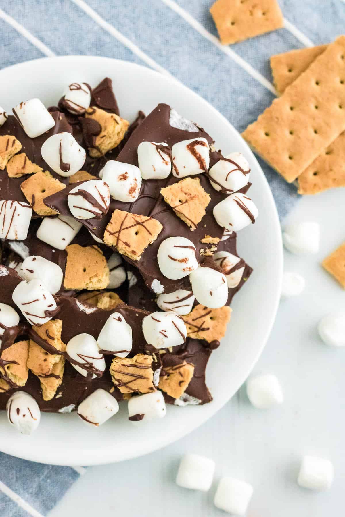 Smores Bark on white plate