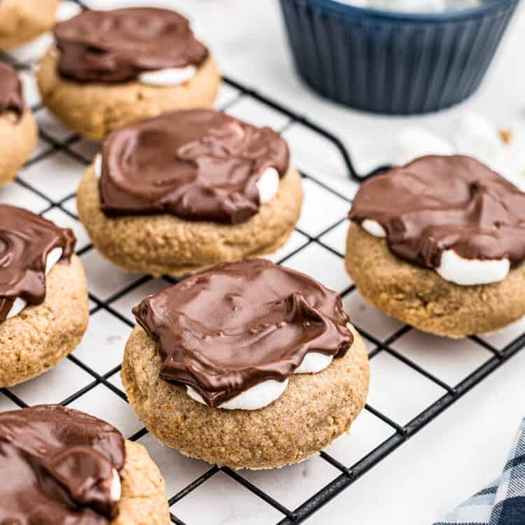 Cooling rack with S'mores cookies on it