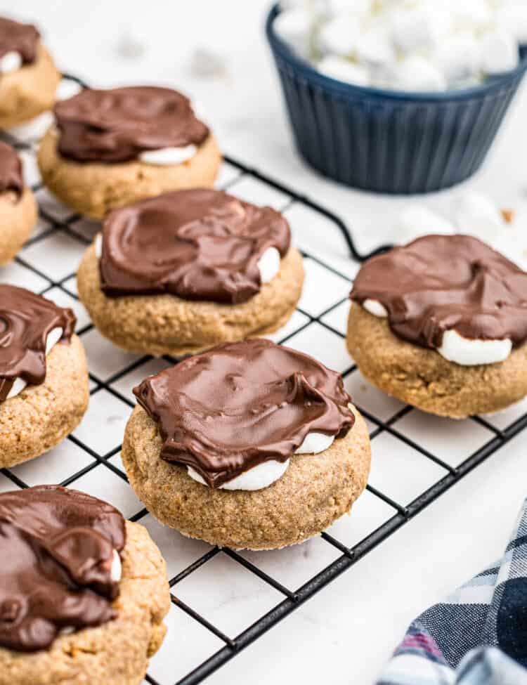 Cooling rack with S'mores cookies on it