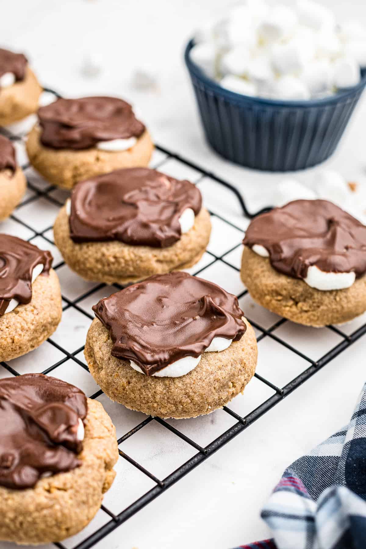 Cooling rack with S'mores cookies on it