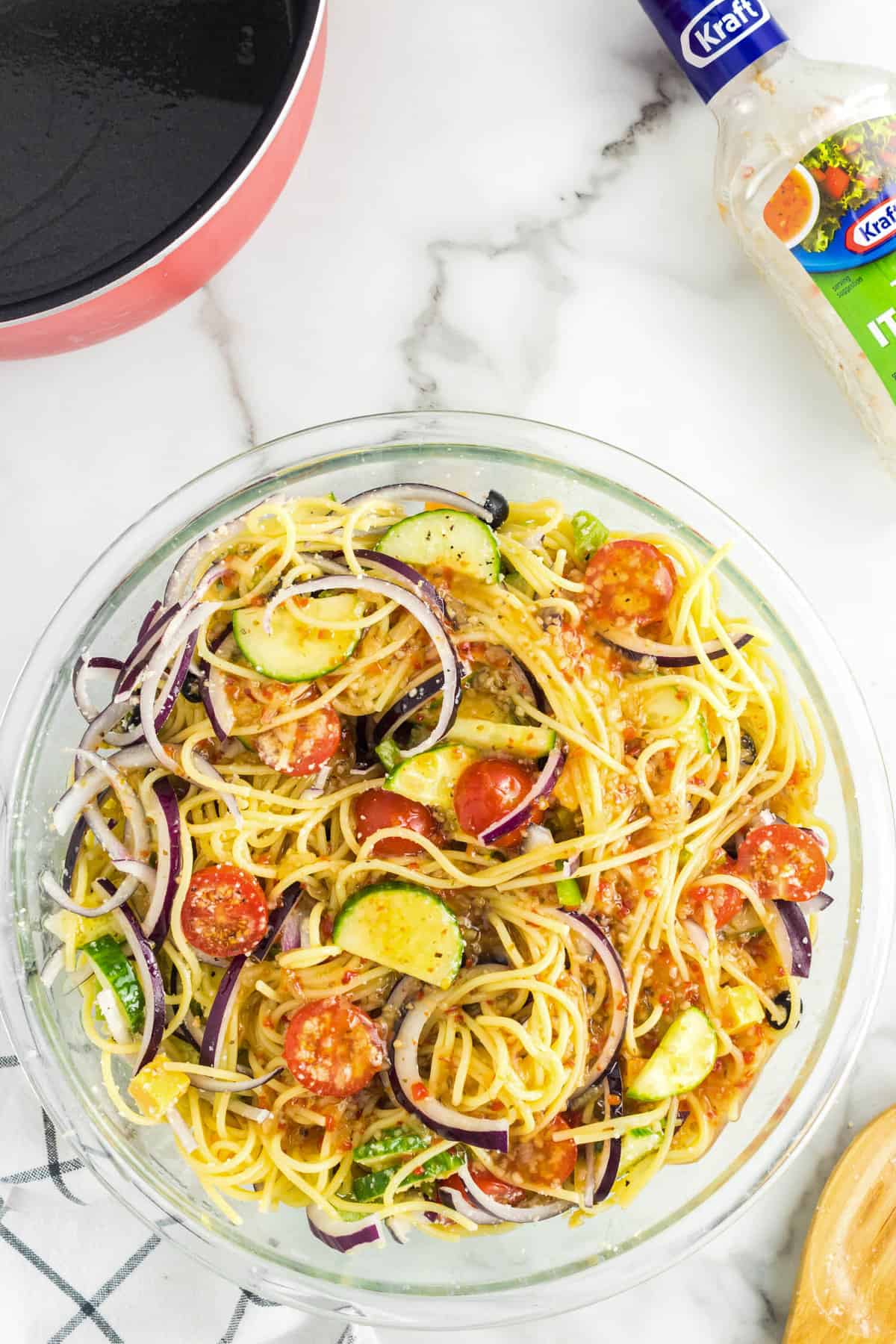 Adding Italian dressing to Spaghetti Salad recipe