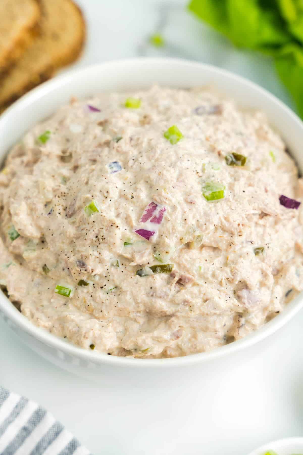 White bowl with tuna salad