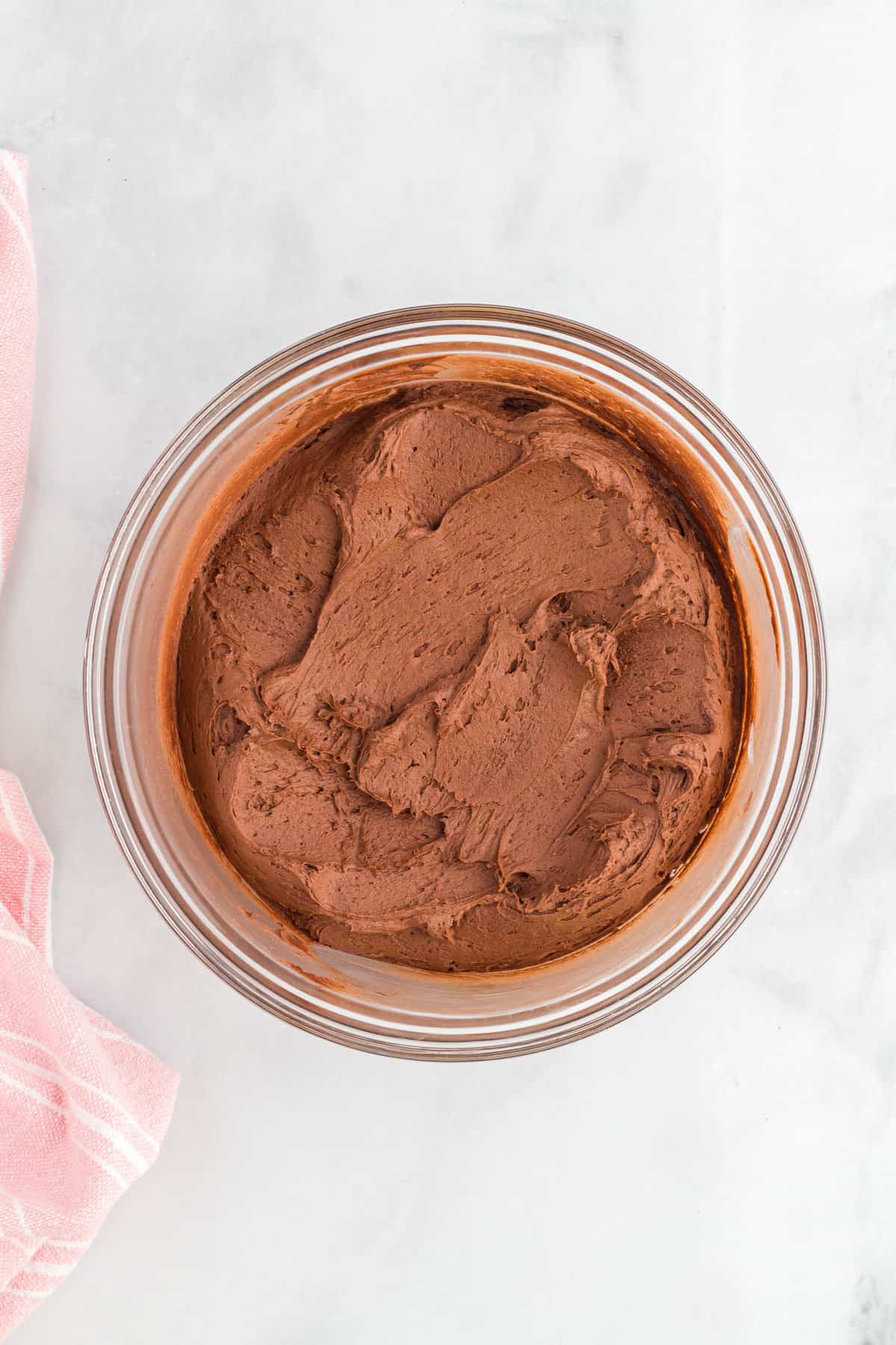 Chocolate Sheet Cake Frosting in Mixing Bowl