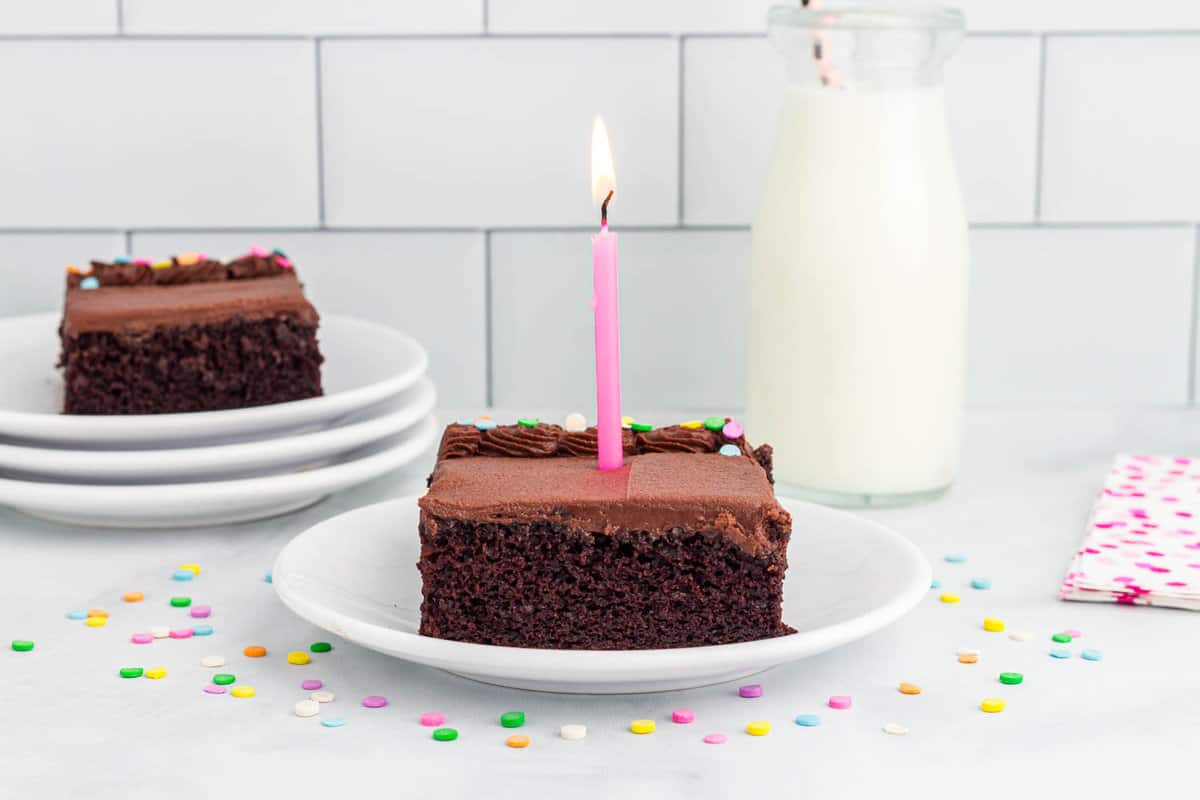 Chocolate Sheet Cake Recipe, Complete with a Birthday Candle Ready to Make a Wish