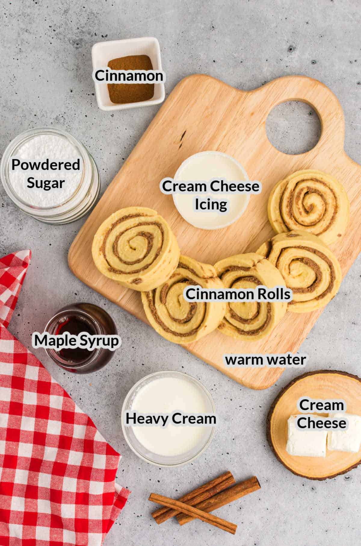 Overhead Image of the Cinnamon Roll Waffles Ingredients