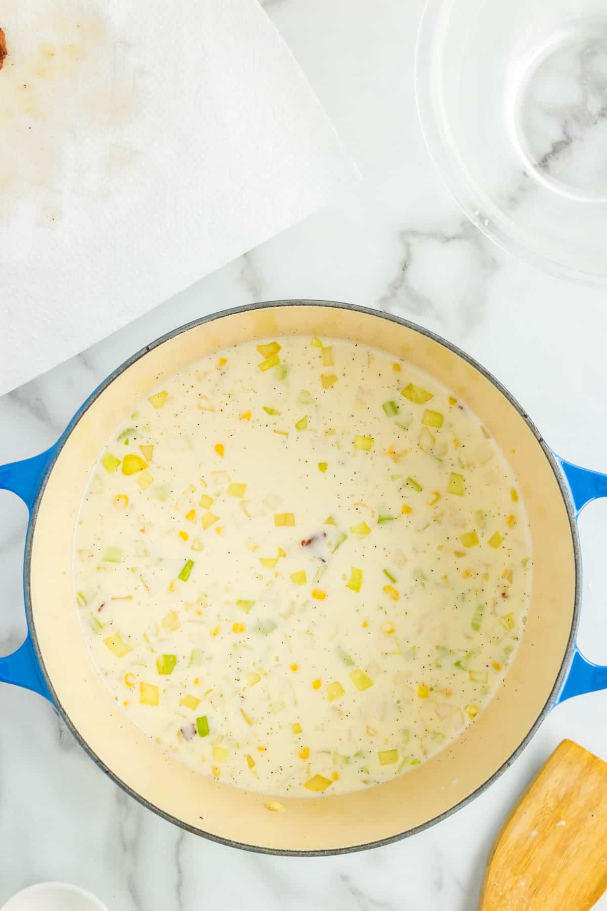Corn Chowder with Bacon Recipe in Stock Pot