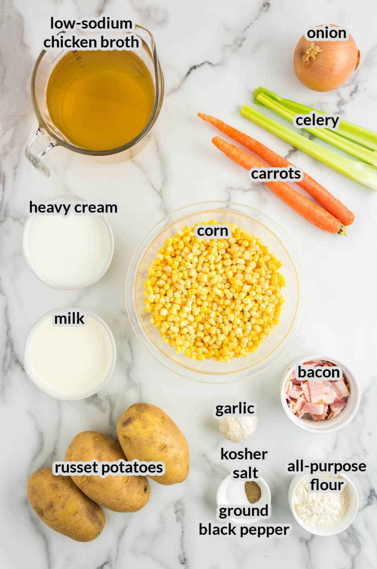 Overhead Image of Corn Chowder Ingredients