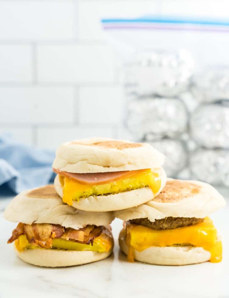 Make Ahead Breakfast Sandwiches with a Variety of Meats on Plate