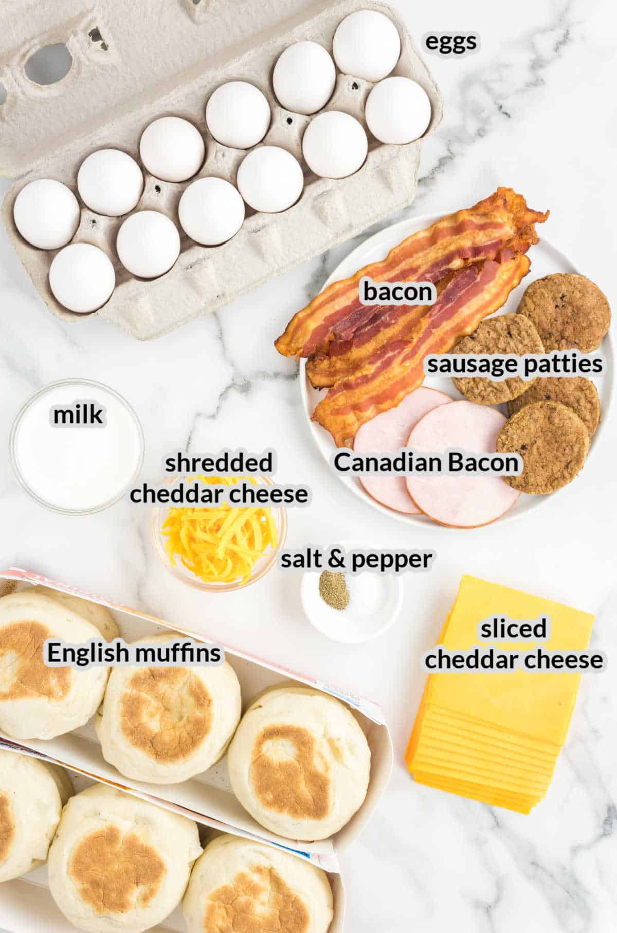 Overhead Image of Freezer Breakfast Sandwiches Ingredients