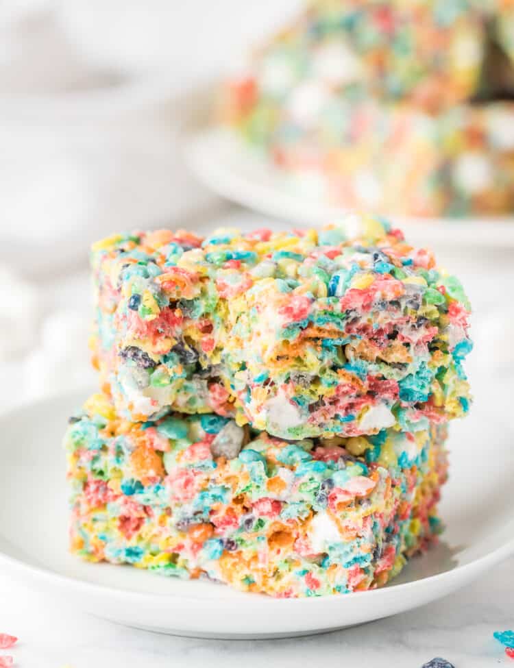 Two Fruity Pebble Bars Stacked on Top of One Another .