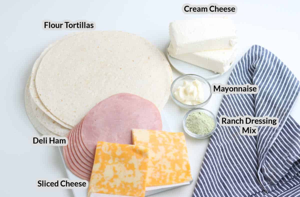 Overhead Image of the Ham and Cheese Rollups Ingredients