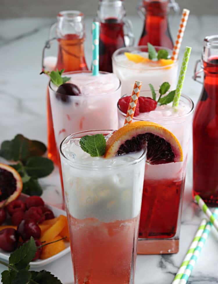 Italian Sodas Garnished with Fruit on top
