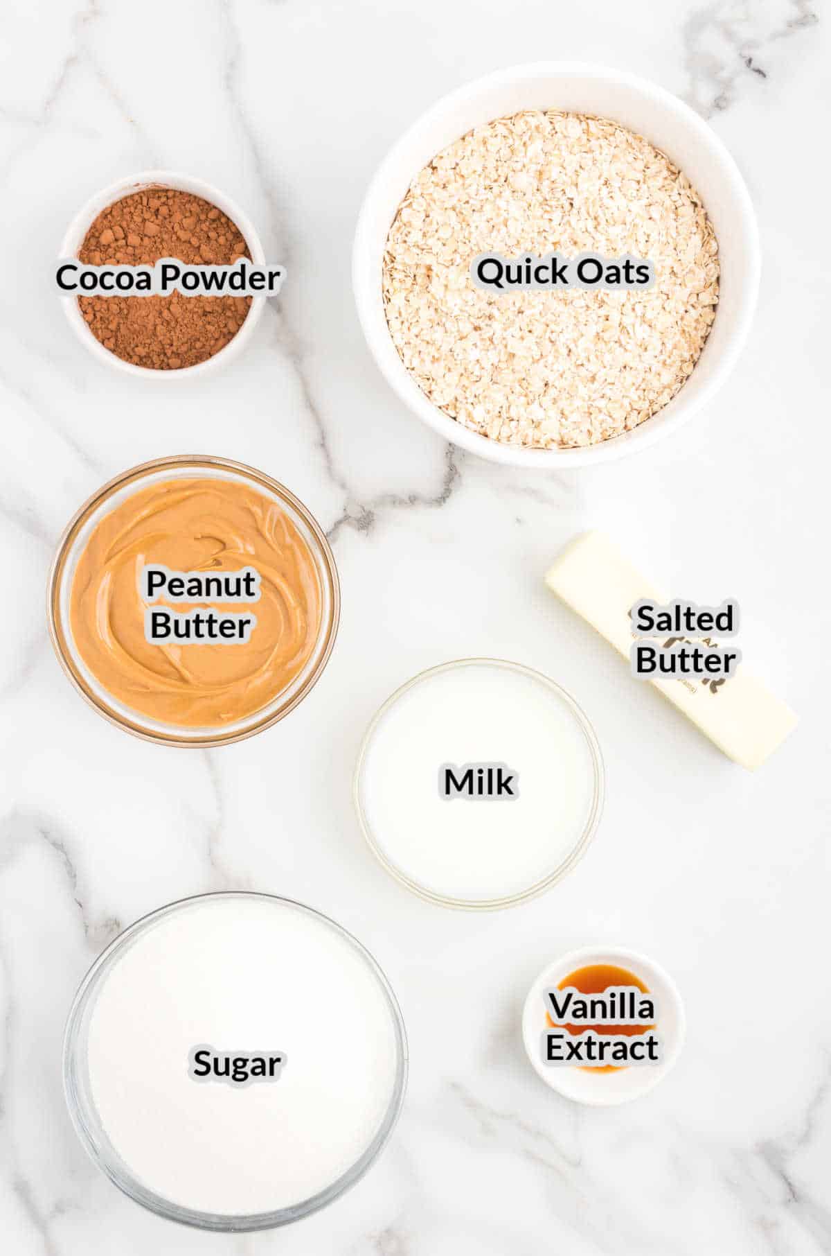 Overhead Image of the No Bake Cookies Ingredients