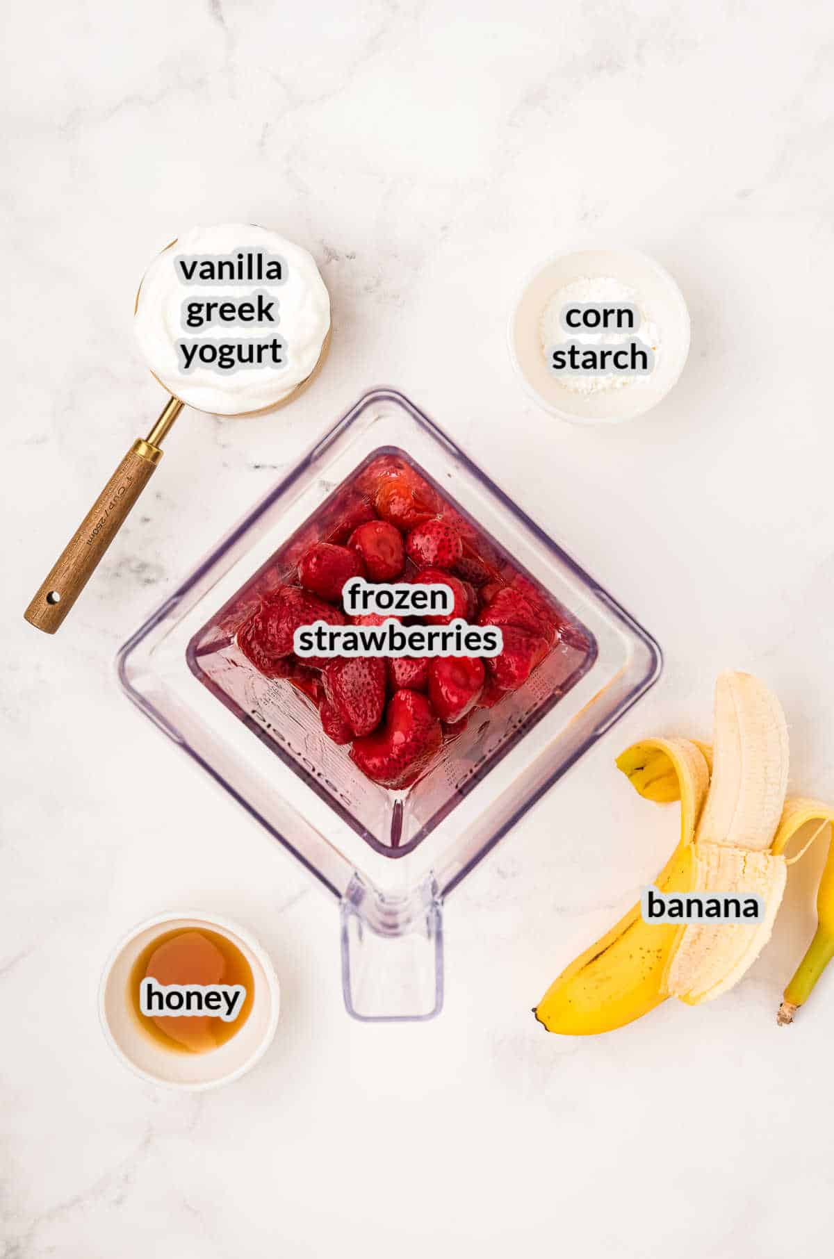 Overhead Image of the Strawberry Banana Popsicles Ingredients