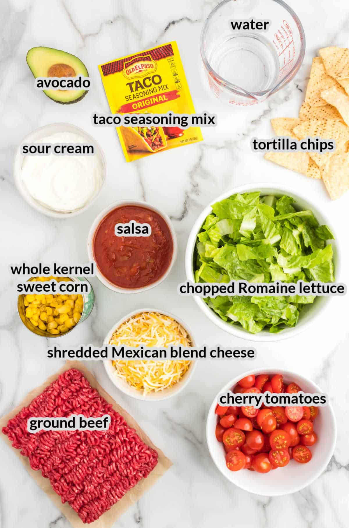 Overhead Image of Taco Salad Ingredients