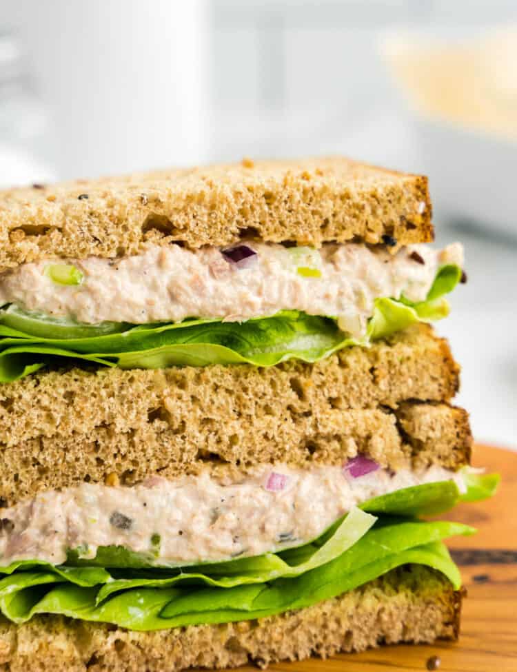 Tuna Salad Sandwich Recipe on Sliced Bread with Lettuce