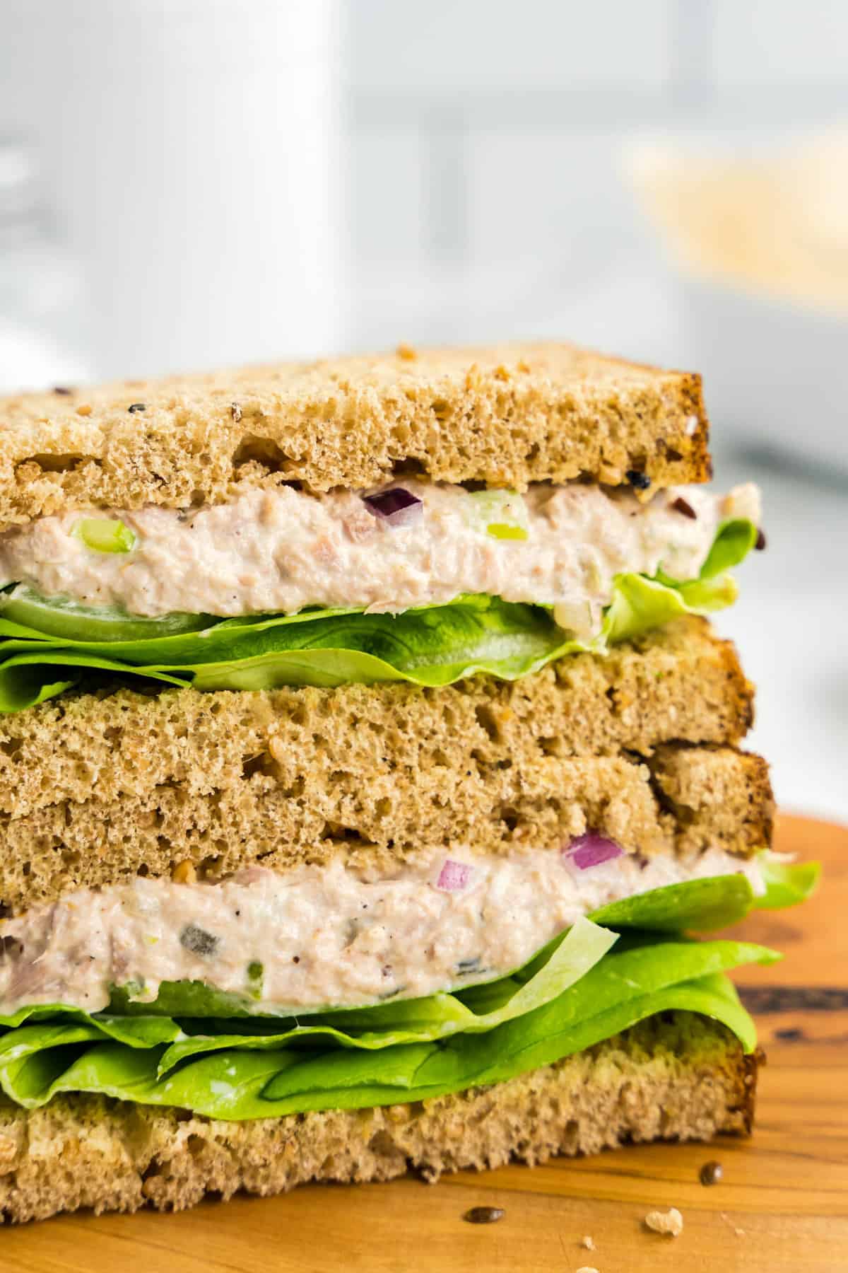Tuna Salad Sandwich Recipe on Sliced Bread with Lettuce