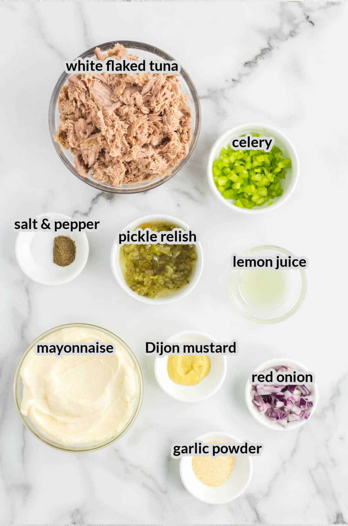 Overhead Image of Tuna Salad Ingredients