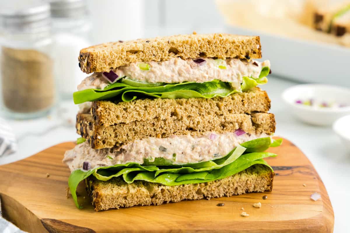 Tuna Salad Sandwich Recipe on Sliced Bread with Lettuce